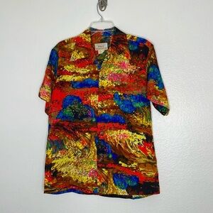 Vintage Kimo's Polynesian Shop Hawaiian Bright Multicolor Short Sleeve Shirt Med